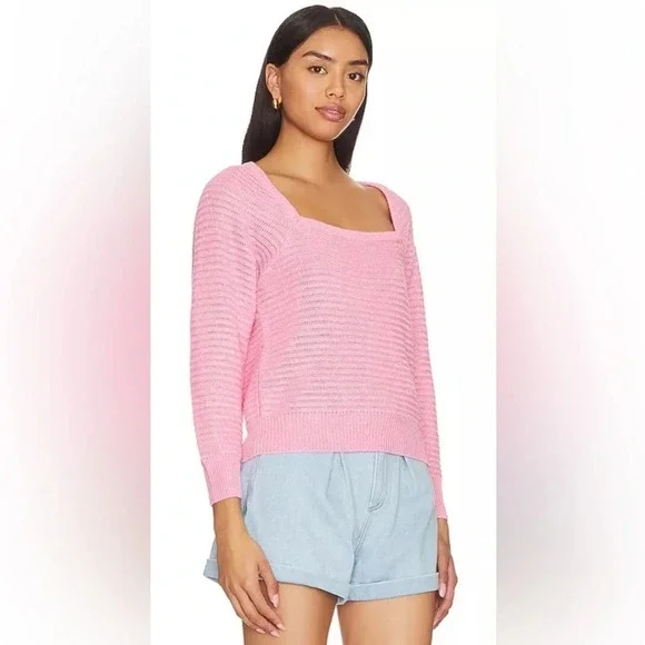 White + Warren Pink Linen Squareneck Sweater Womens Size Small NWT - Picture 2 of 9